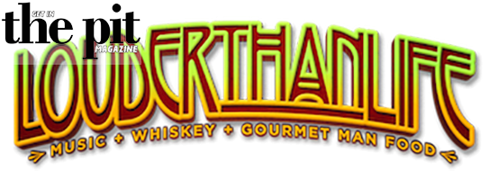 Logo of the Louder Than Life festival featuring stylized text, with additional tags for music, whiskey, and gourmet man food in a vibrant, colorful design.